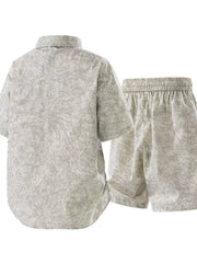 Men's Plus Size Lightweight Textured Shirt And Shorts Set in Beige, side view