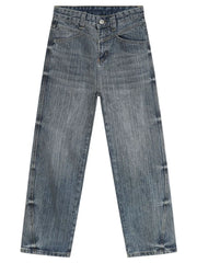 Vintage wash wide-leg denim jeans in Dusty Blue with a relaxed fit.