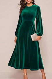Velvet Balloon Sleeve Maxi Dress in Dark Green, side view