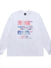 Crew-neck Graphic Top in White, model styling view