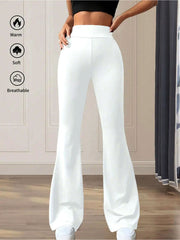White high waist flare pants in soft, breathable cotton fabric.