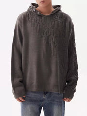 Men's Plus Size Long Sleeve Hooded Sweater in Black, front view