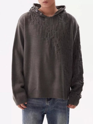 Men's Plus Size Long Sleeve Hooded Sweater in Black, front view