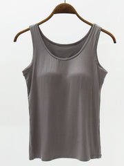 Gray modal tank top with scoop neckline and built-in support.
