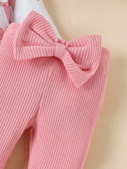 Children's Bow Print Bodysuit And Pants Set in Pink, back view