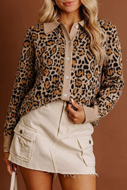 tan cardigan with leopard-print and collared