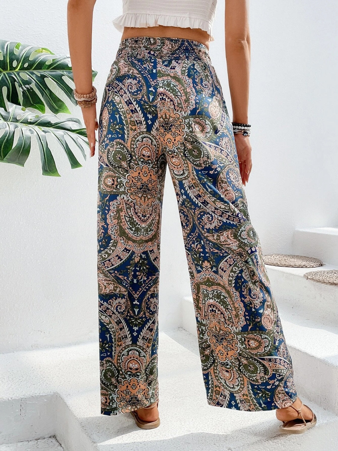 Paisley palazzo trousers in multicolor with a drawstring waist and wide leg