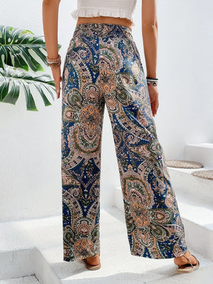Paisley palazzo trousers in multicolor with a drawstring waist and wide leg