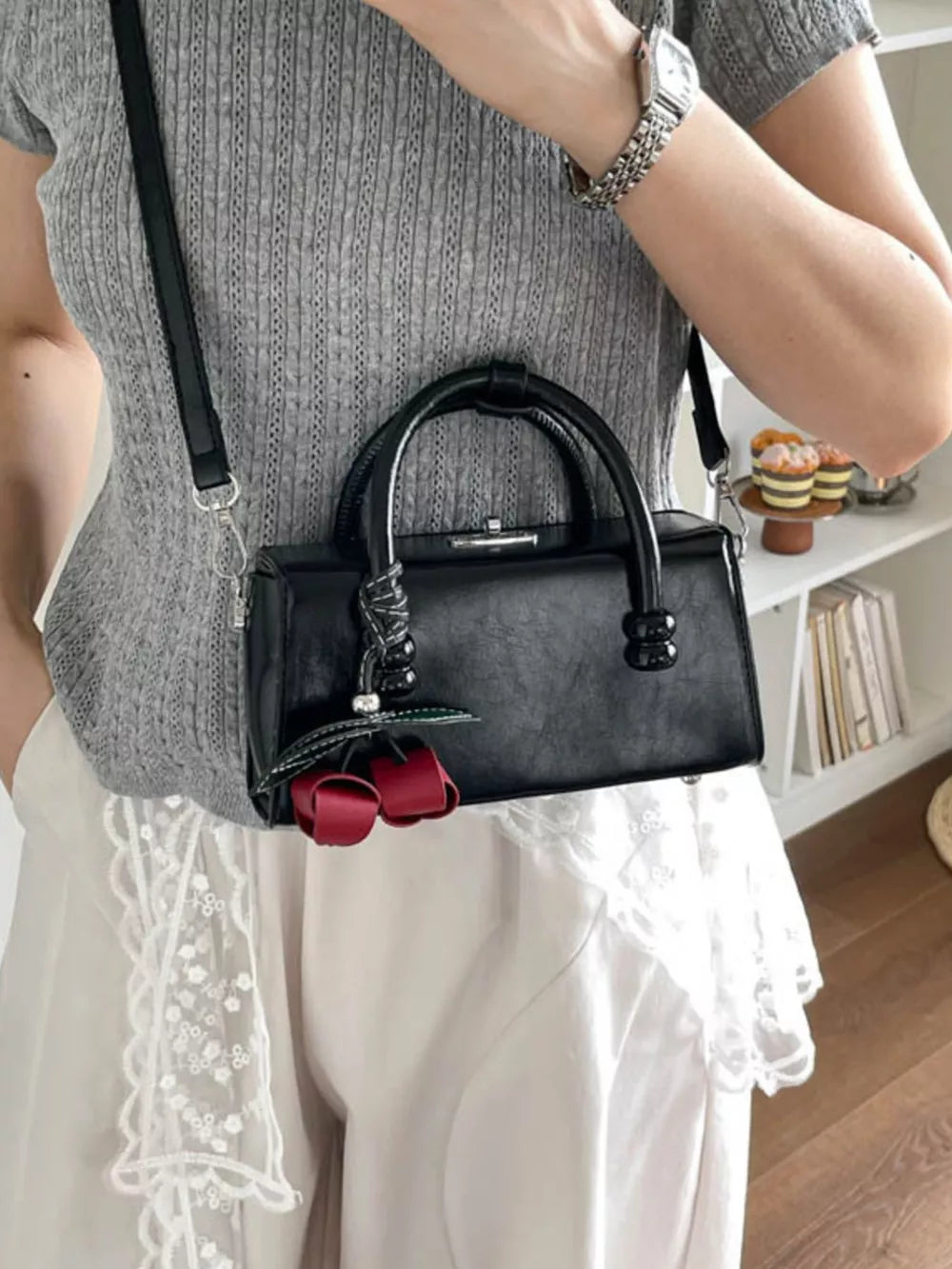 Top Handle Crossbody Bag in Pink, front view