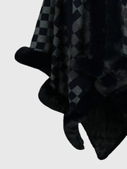 Charcoal diamond checkered poncho with faux fur trim detail