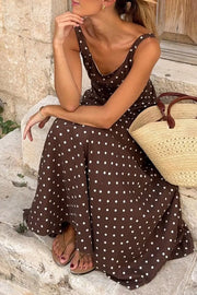 Chic Polka Dot Square Neck Maxi Dress