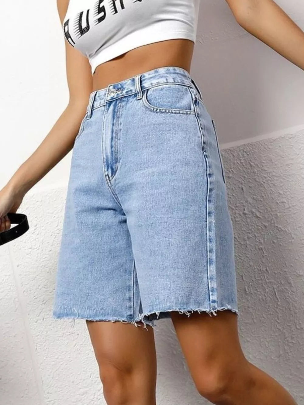 High Waist Denim Shorts, close-up detail