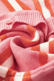 Pink and orange striped knit cardigan with button detail