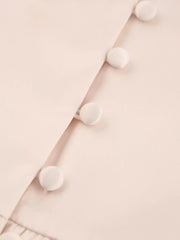 Elegant V-neck Puff Sleeve Button-down Midi Dress in White, editorial view