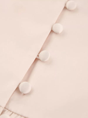 Elegant V-neck Puff Sleeve Button-down Midi Dress in White, editorial view