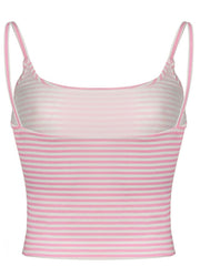 Pink stripe ribbed scoop tank top with thin straps