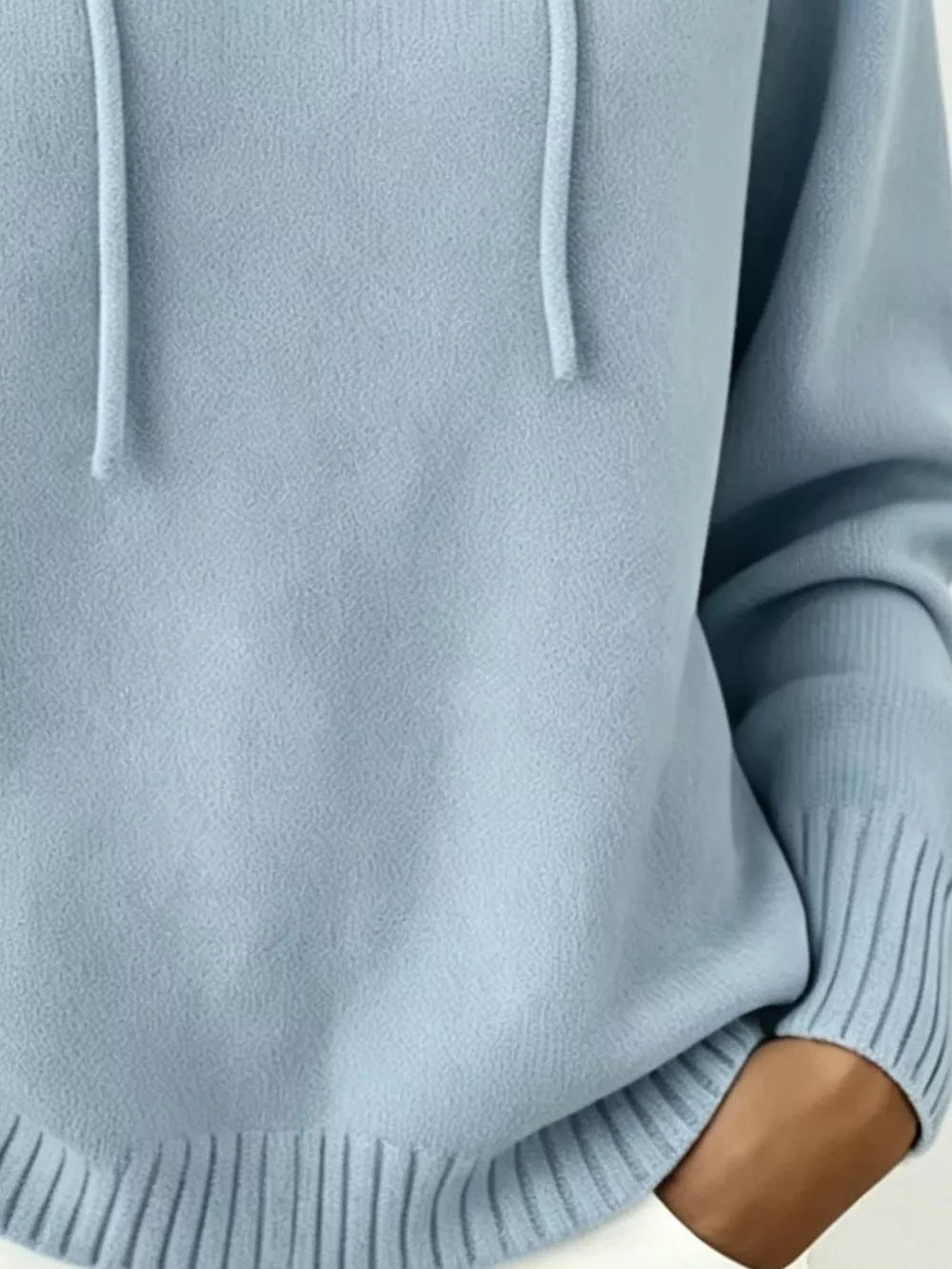 Cozy Ribbed Long-sleeve Hooded Sweater in White, view 15