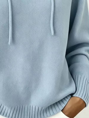 Cozy Ribbed Long-sleeve Hooded Sweater in White, view 15