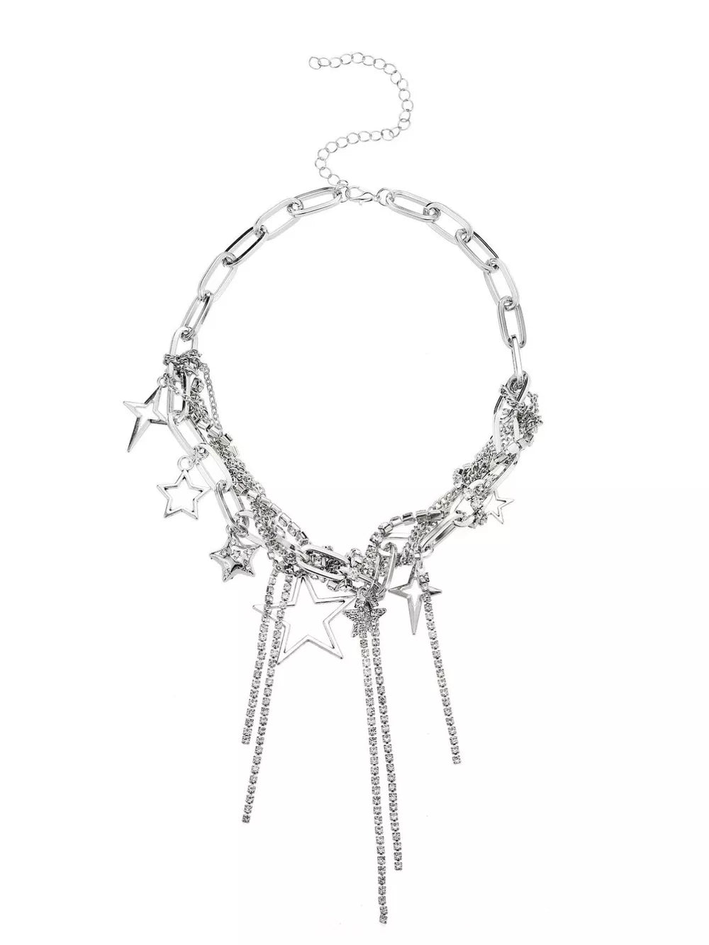 Chunky Chain Star Tassel Necklace Alloy Silver in Silver, back view