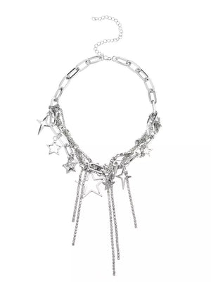 Chunky Chain Star Tassel Necklace Alloy Silver in Silver, back view