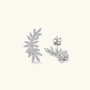 Silver leaf climber earrings with crystal accents