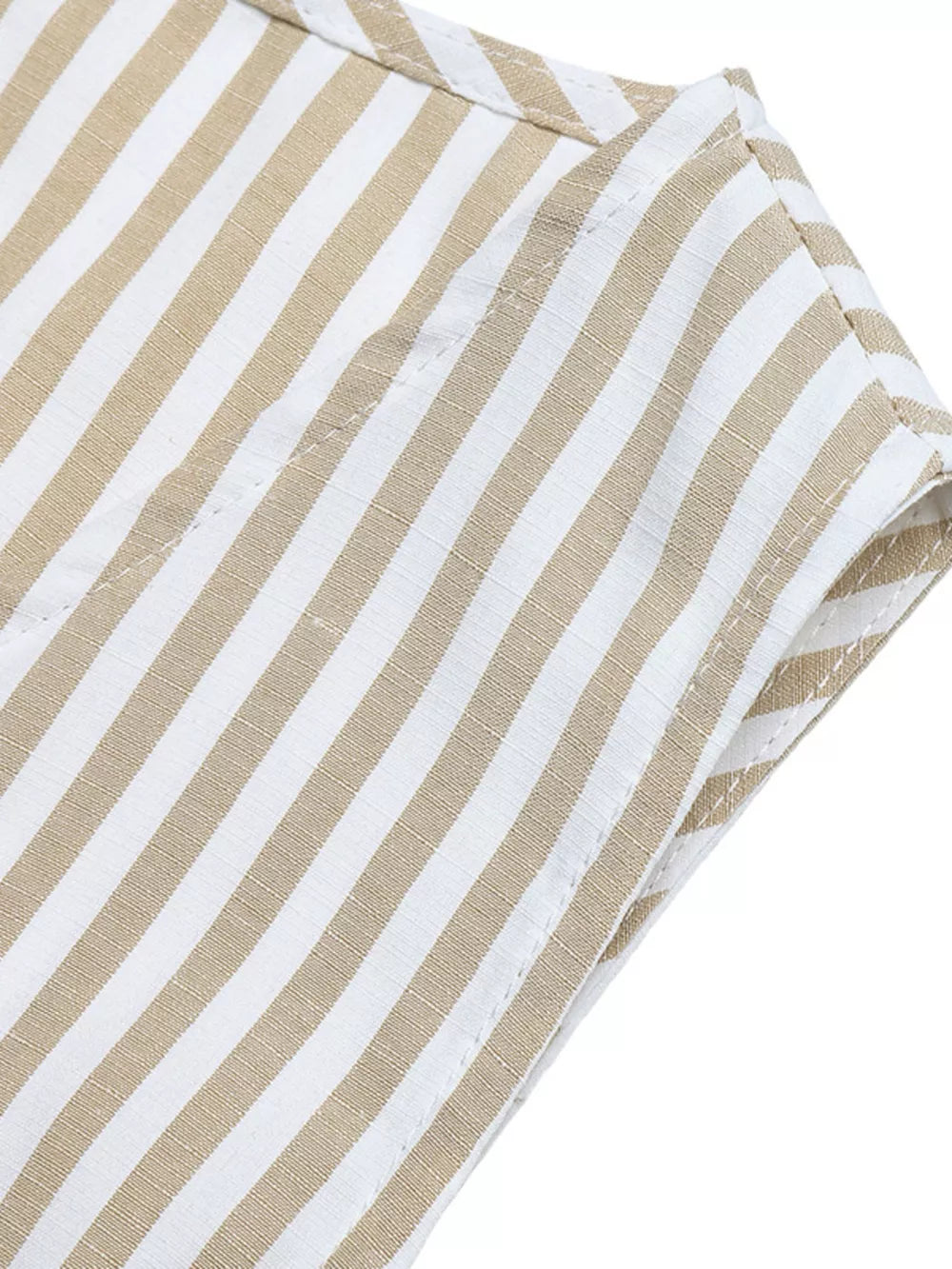 Chic striped cotton vest set with tan and white vertical stripes.