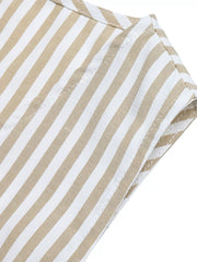 Chic striped cotton vest set with tan and white vertical stripes.