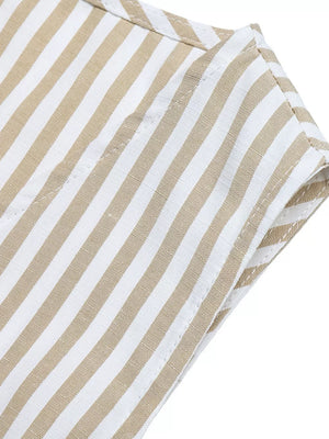 Chic striped cotton vest set with tan and white vertical stripes.
