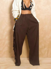 Wide-leg Pants With Fringed Details in Black, model styling view