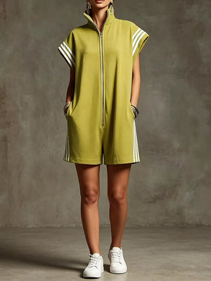 Striped Zip Front Romper, alternate angle