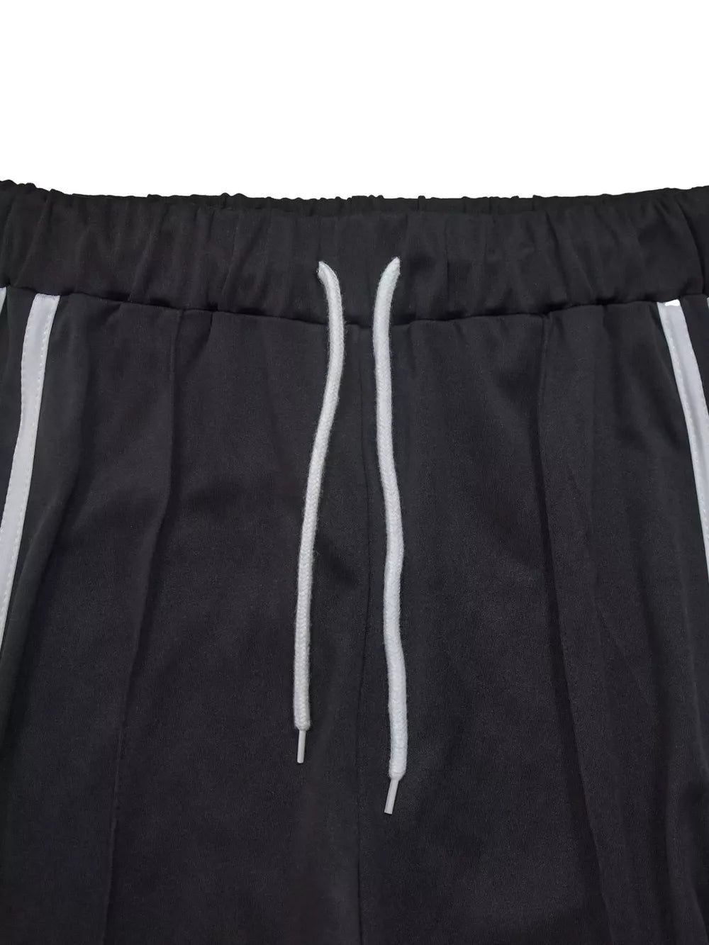 Black wide-leg pants with drawstring and white side stripes