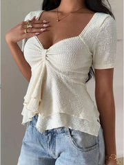 Charming Ruffled Sweetheart Neck T-shirt