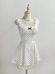 Polka Dot Lace Trim Mini Dress, front view