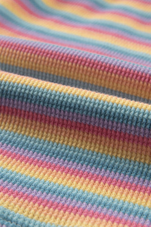 Rainbow striped ribbed cotton loungewear set with tassels