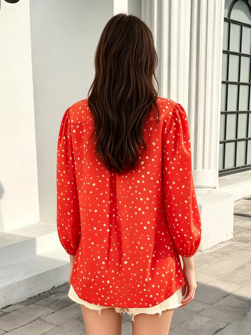 Polka Dot Puff Sleeve Shirt in Yellow, alternate angle