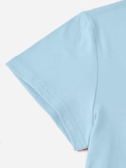 Light blue maternity t-shirt with short sleeves and double-stitched hem detail.