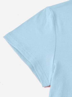 Light blue maternity t-shirt with short sleeves and double-stitched hem detail.