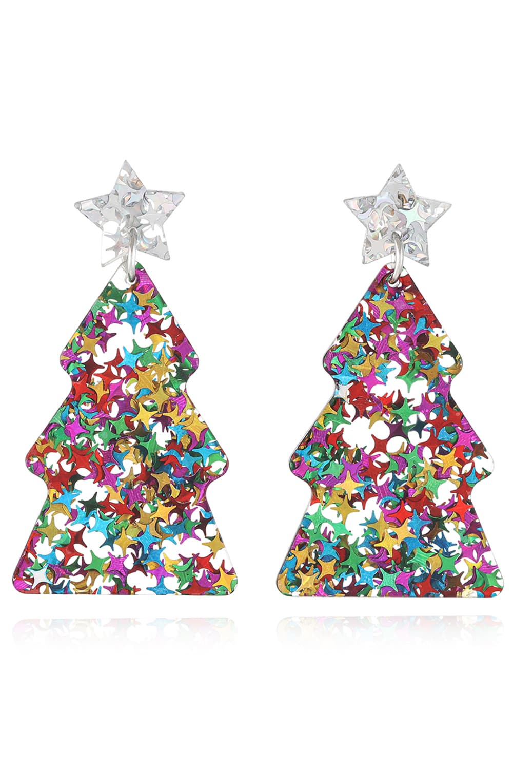 Multi colored star confetti Christmas tree drop earrings with clear star tops