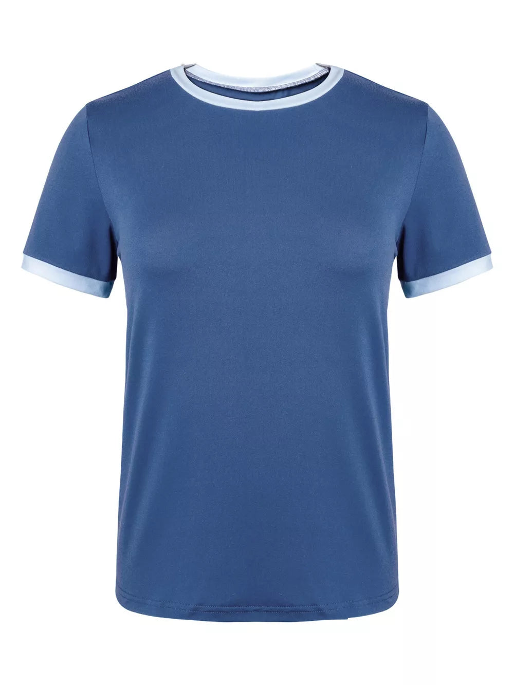 Dark Blue relaxed fit t-shirt with contrast trim on neckline and sleeves.