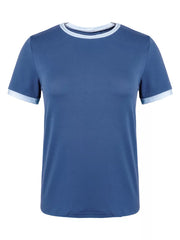 Dark Blue relaxed fit t-shirt with contrast trim on neckline and sleeves.
