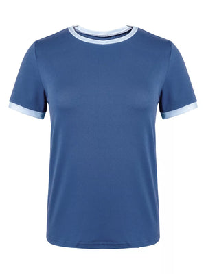 Dark Blue relaxed fit t-shirt with contrast trim on neckline and sleeves.