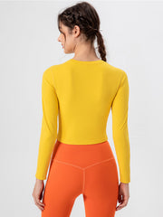 Neon yellow long sleeve crop top with crewneck