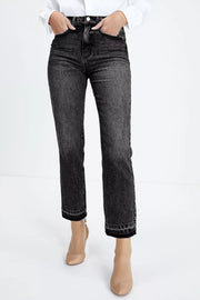 Charcoal washed denim maternity jeans with distressed raw hem