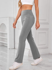 Gray flared activewear pants with pocket detail