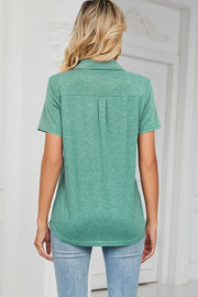 V-Neck Polo Pocket Tee in light green with short sleeves and a relaxed fit.