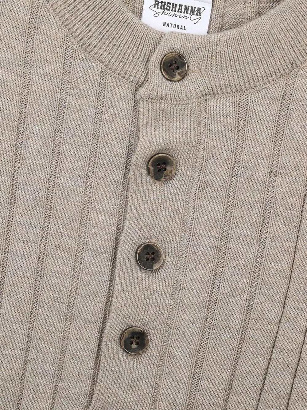 Men's Short Sleeve Ribbed Henley Top in Apricot, editorial view