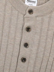 Men's Short Sleeve Ribbed Henley Top in Apricot, editorial view