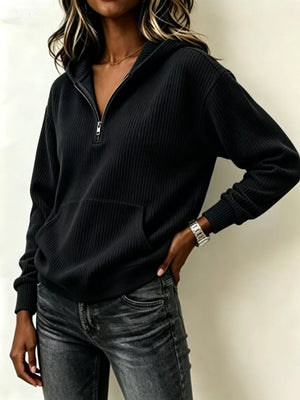 Kangaroo Pocket Half-zip Hoodie in Pink