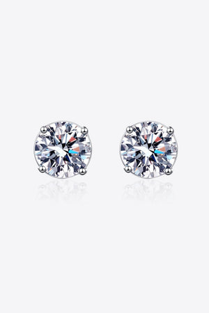 Moissanite solitaire stud earrings with rhodium finish in silver