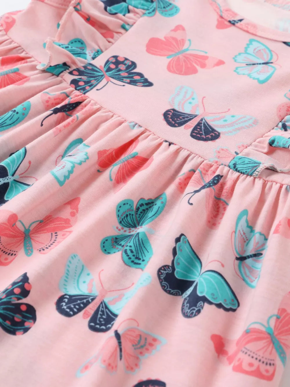 Children S Butterfly Print Ruffle Sleeve Dress, close-up detail